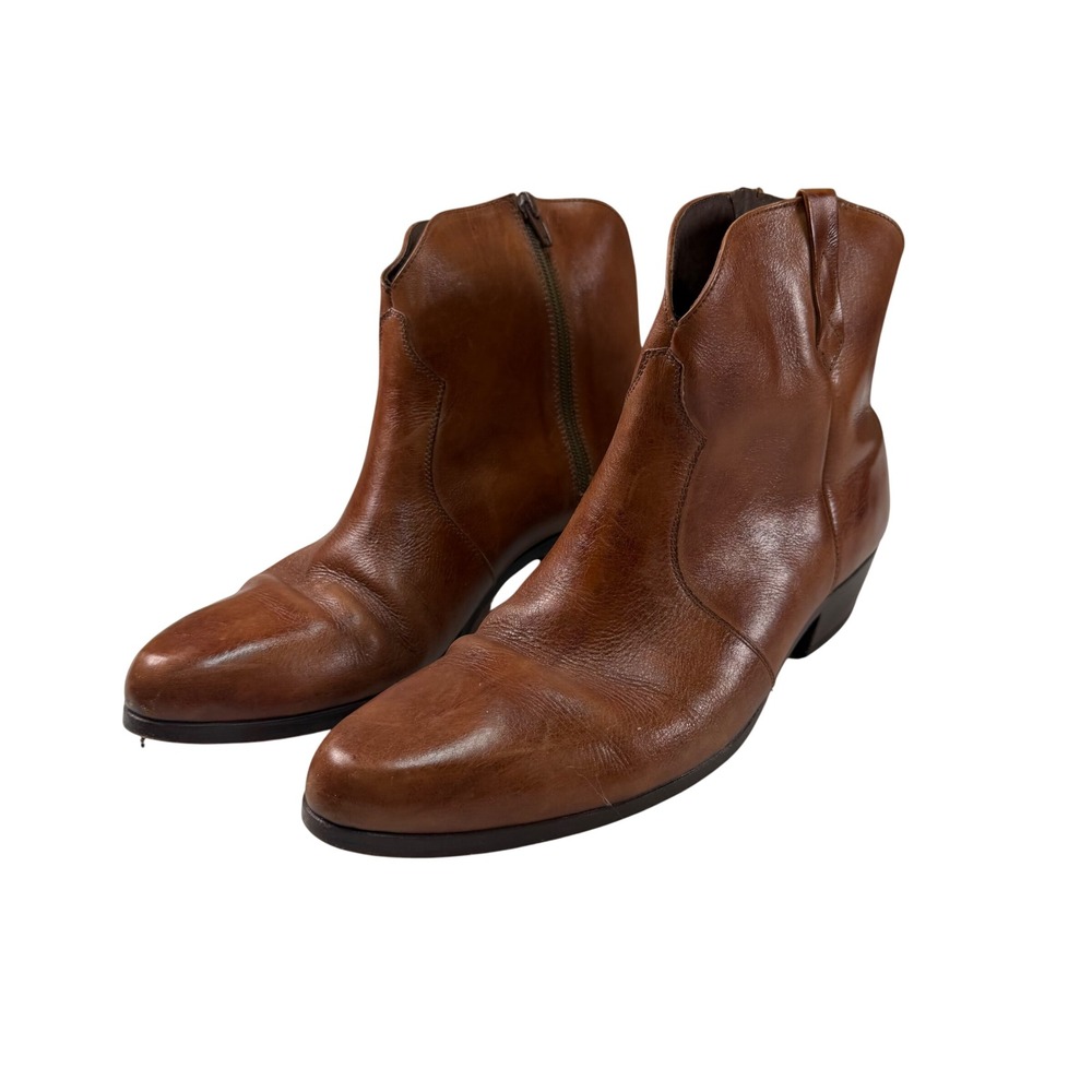 Florsheim Brown Leather Side Zip Ankle Boots Men's 10 Brazil Vintage